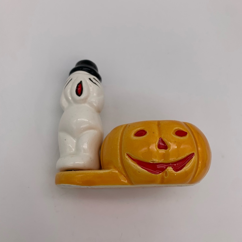 Vintage Retro 1988 Ceramic Pumpkin & Ghost Succulent Tealight Candle Holders Set - Picture 13 of 14